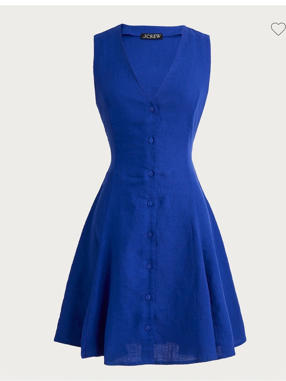 J. Crew Cobalt Blue Sleeveless Button-Front Fit-and-Flare Linen Dress